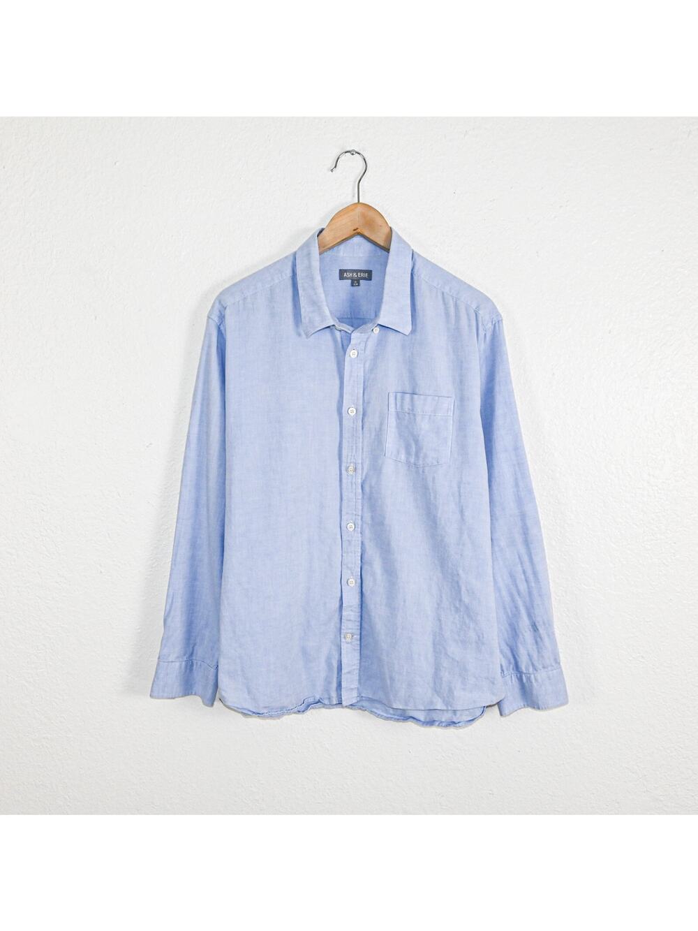 ASH & ERIE Men's Cotton Linen Button up Shirt Blue Size XL Slim